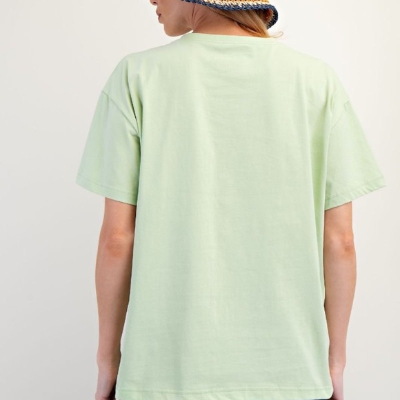 NEW EASEL BEDAZZLED SMILEY FACE COTTON JERSEY KNIT TOP T SHIRT SMALL GREEN - Picture 5 of 5